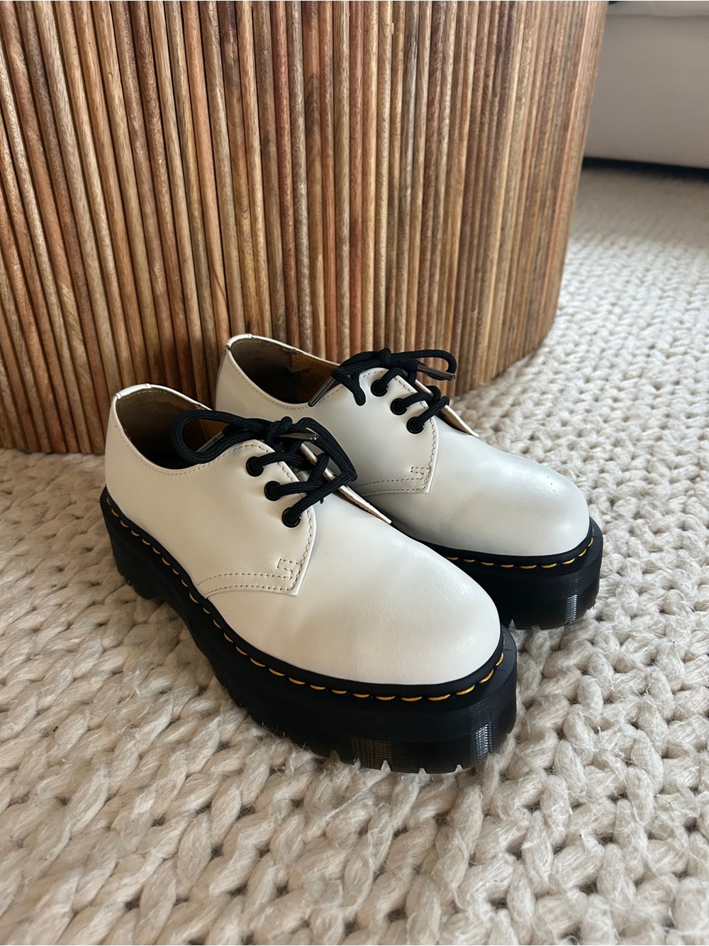 Dr. Marten’s 1461 Quad Smooth Leather Platform Shoes - Women’s Size 8 - White